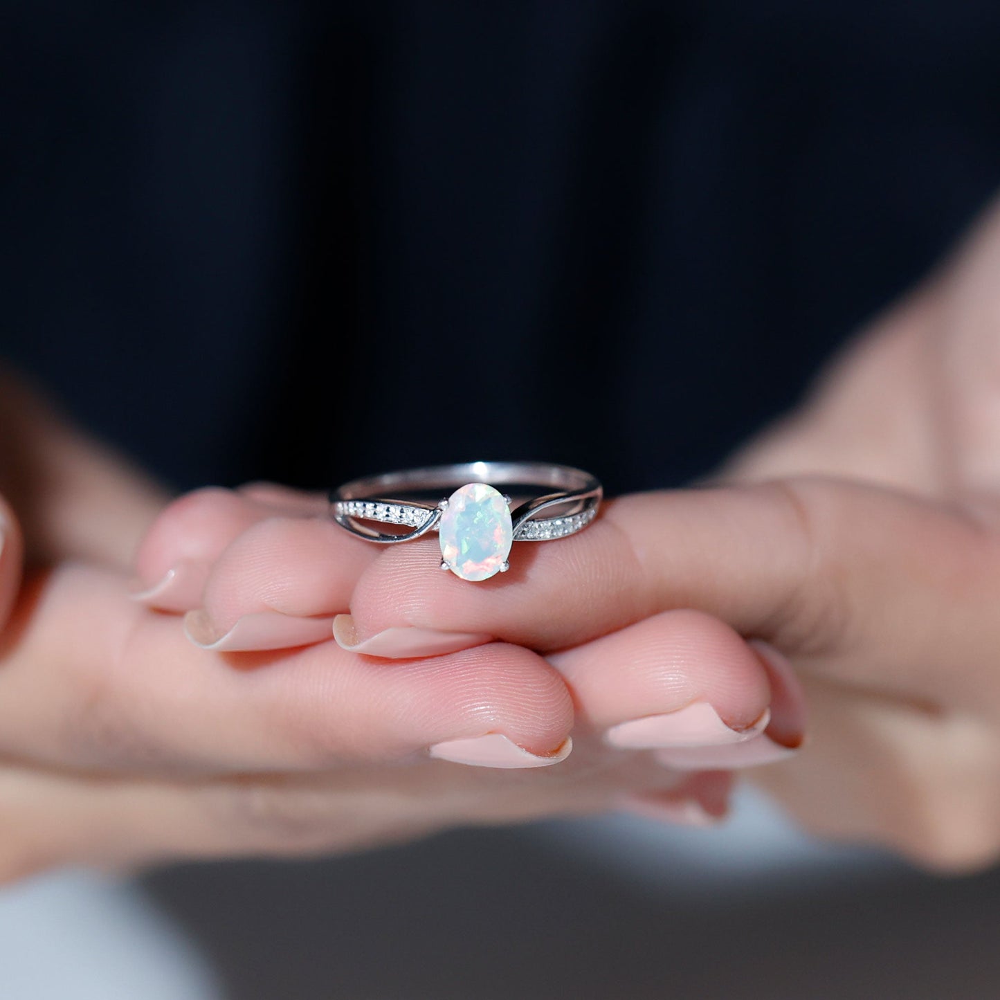 Natural 1.2 Carat Oval Opalescent Diamond Engagement Ring with Split Shank