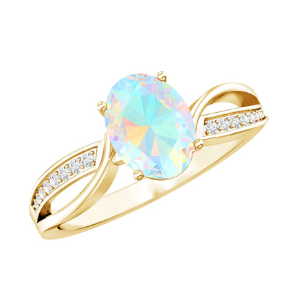 Natural 1.2 Carat Oval Opalescent Diamond Engagement Ring with Split Shank