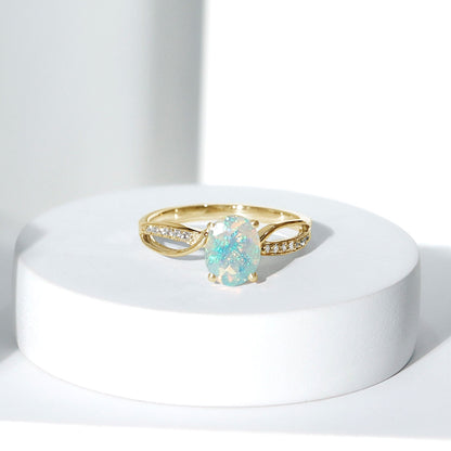 Natural 1.2 Carat Oval Opalescent Diamond Engagement Ring with Split Shank