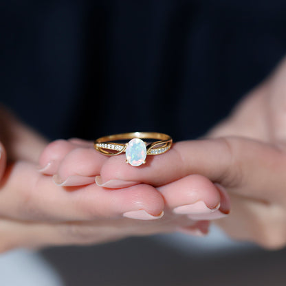Natural 1.2 Carat Oval Opalescent Diamond Engagement Ring with Split Shank
