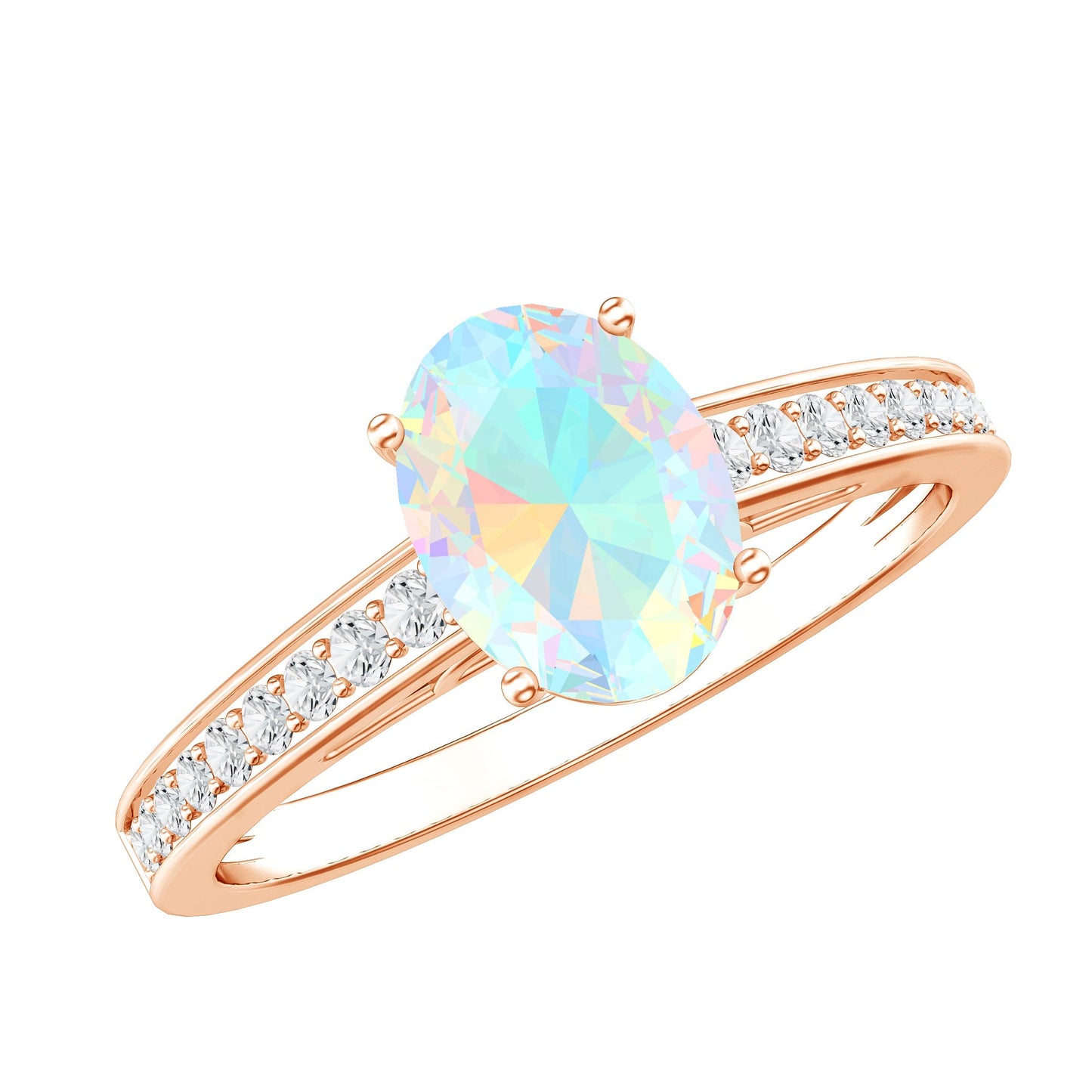 Natural 1.2 Carat Ethiopian Opal Oval Engagement Ring with Diamond Side Stones