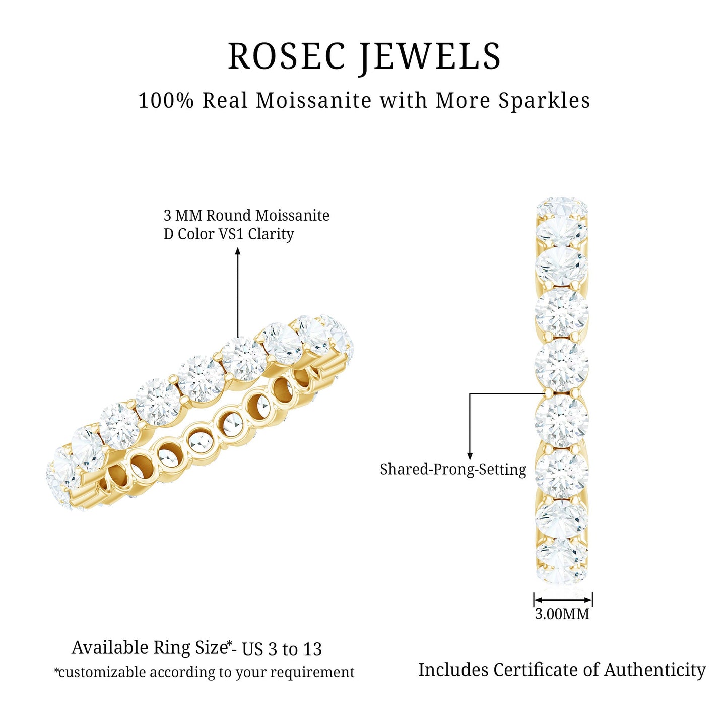 Certified Round Moissanite Eternity Wedding Band Ring