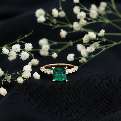 2.4 Carat Solitaire Lab Emerald Princess Cut Engagement Ring with Moissanite