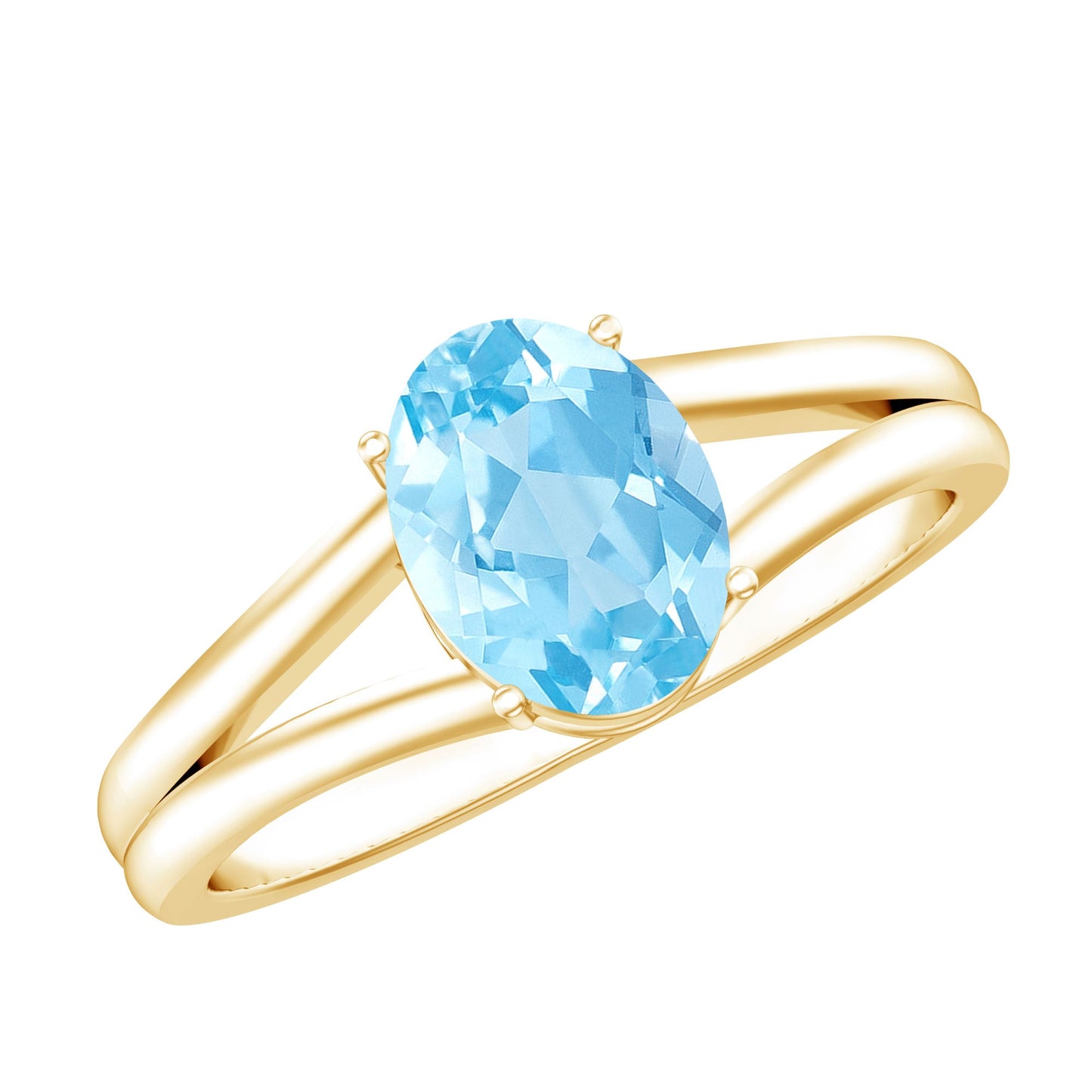 Genuine Oval Aquamarine Solitaire Engagement Ring in Split Shank