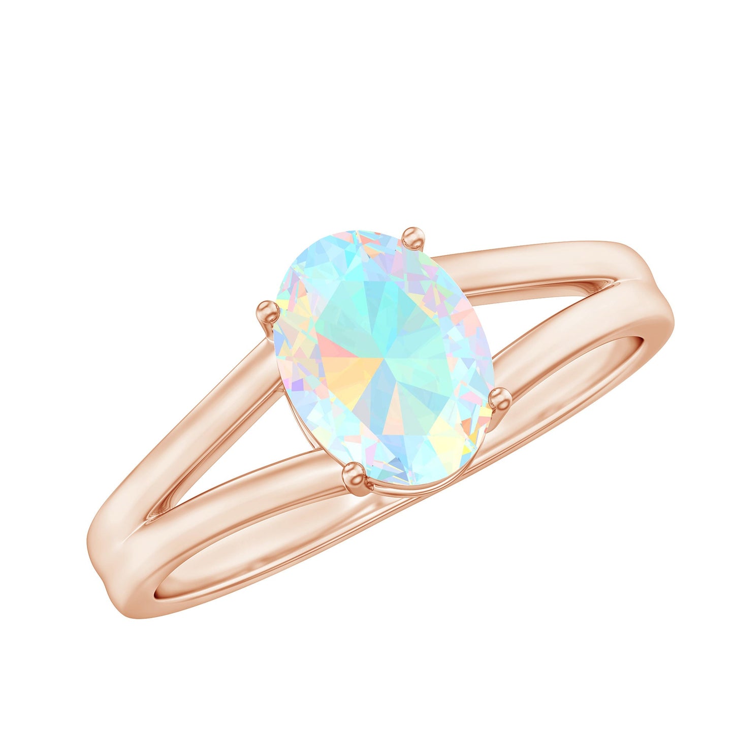 1.2 Carat Genuine Oval Ethiopian Rainbow Opal Split Shank Engagement Ring