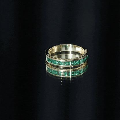 Certified Princess Cut Lab Grown Emerald Eternity Ring