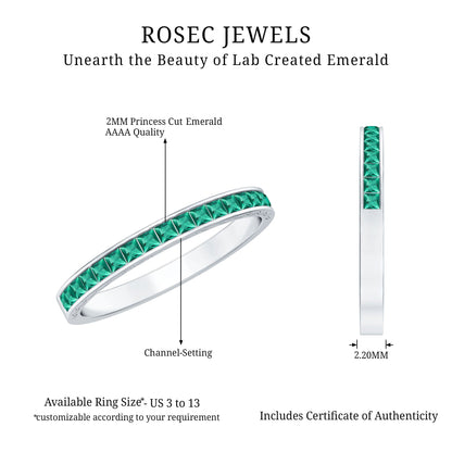 Certified Princess Cut Lab Grown Emerald Eternity Ring