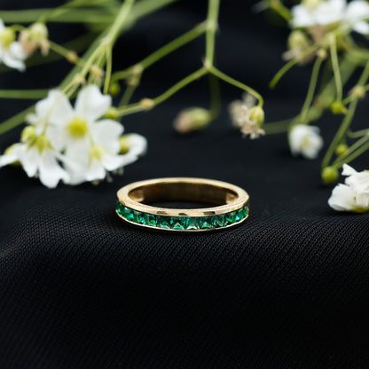 Certified Princess Cut Lab Grown Emerald Eternity Ring