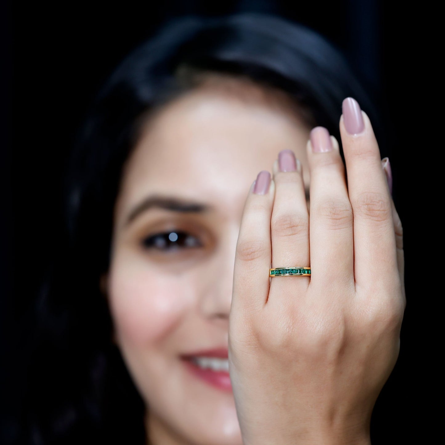 Certified Princess Cut Lab Grown Emerald Eternity Ring