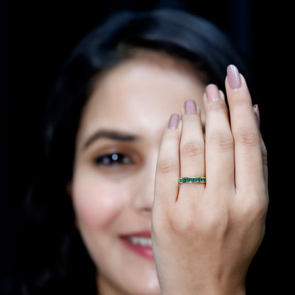 Certified Princess Cut Lab Grown Emerald Eternity Ring
