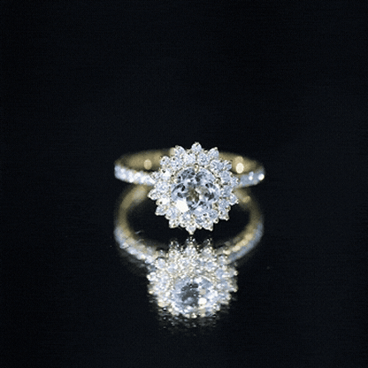 Genuine Aquamarine Cluster Engagement Ring With Certificate