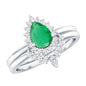 Natural Emerald Diamond Pear Shape Engagement Ring and Wedding Band Set