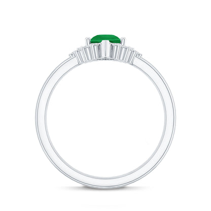 Natural Emerald Diamond Pear Shape Engagement Ring and Wedding Band Set