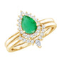 Natural Emerald Diamond Pear Shape Engagement Ring and Wedding Band Set