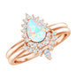 Genuine Pear Shape Rainbow Opal Vintage Inspired Engagement Ring with Enhancer