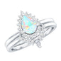 Genuine Pear Shape Rainbow Opal Vintage Inspired Engagement Ring with Enhancer