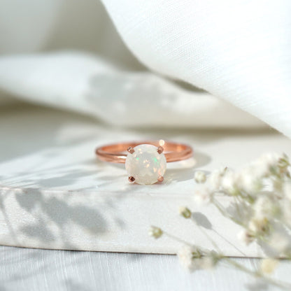 Classic 2 Carat Solitaire Ethiopian Rainbow Opal Engagement Ring