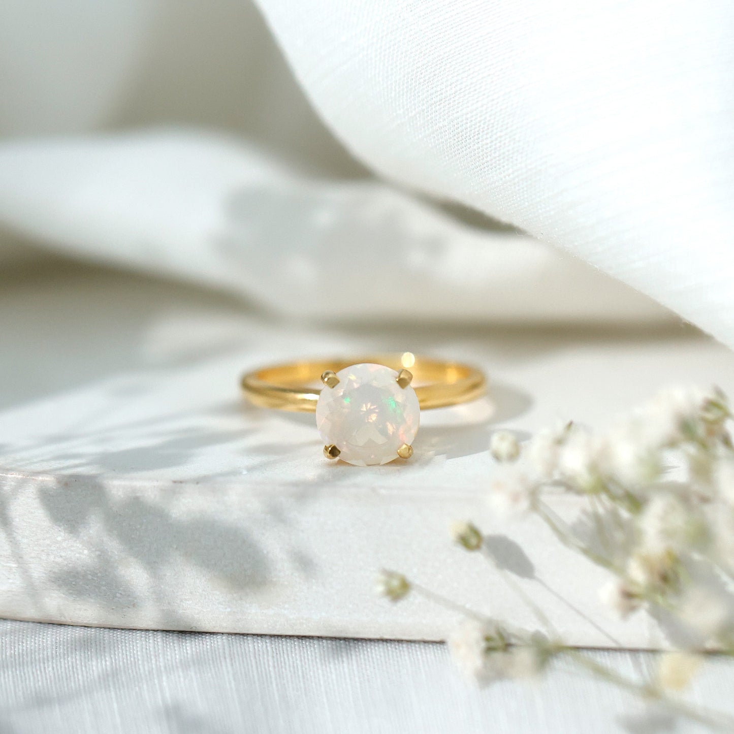 Classic 2 Carat Solitaire Ethiopian Rainbow Opal Engagement Ring