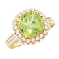 Antique Style 2 Carat Cushion Cut Peridot Engagement Ring with Moissanite Halo