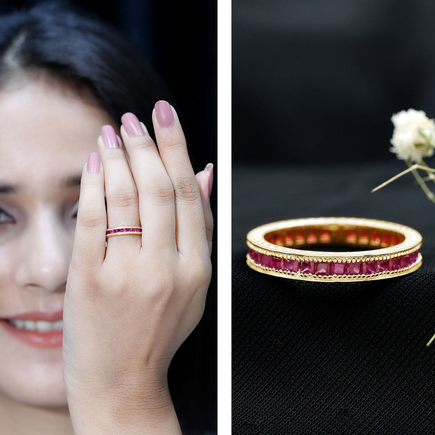 Genuine Princess Cut Ruby Eternity Wedding Ring for Women