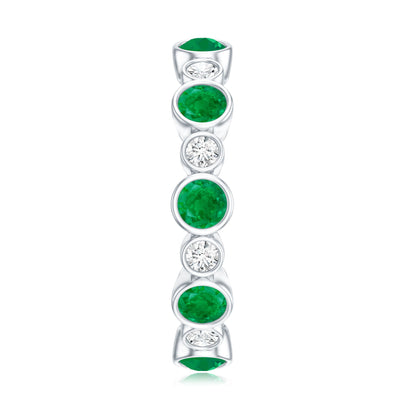Bezel Set Round Emerald and Diamond Eternity Wedding Band