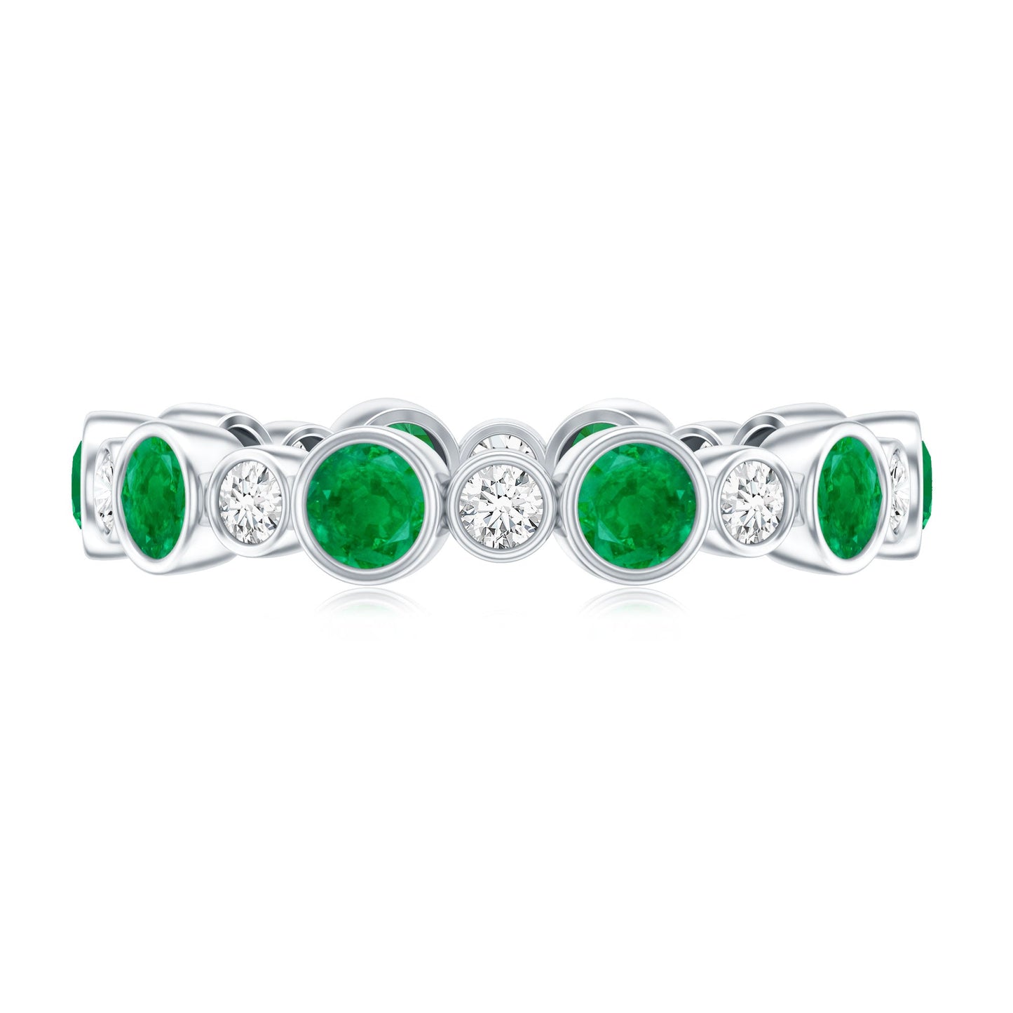 Bezel Set Round Emerald and Diamond Eternity Wedding Band