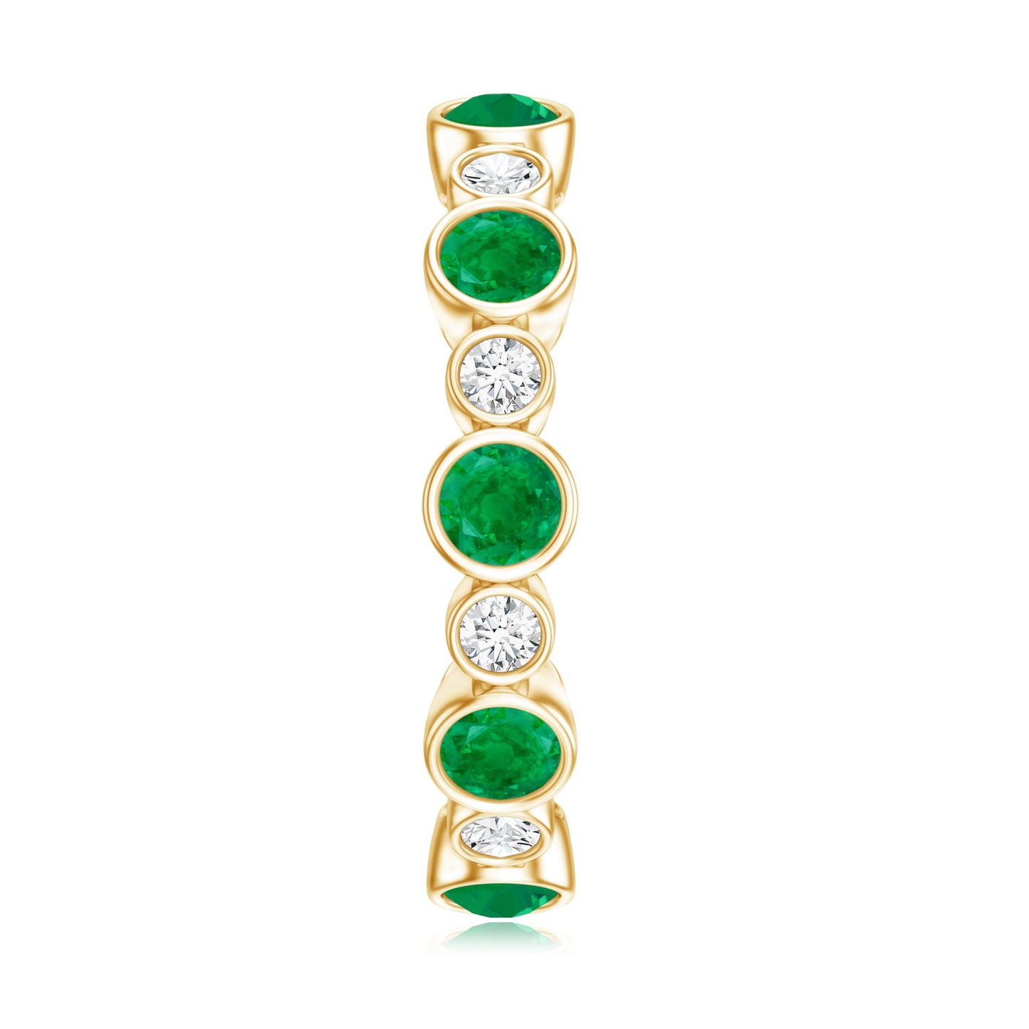 Bezel Set Round Emerald and Diamond Eternity Wedding Band