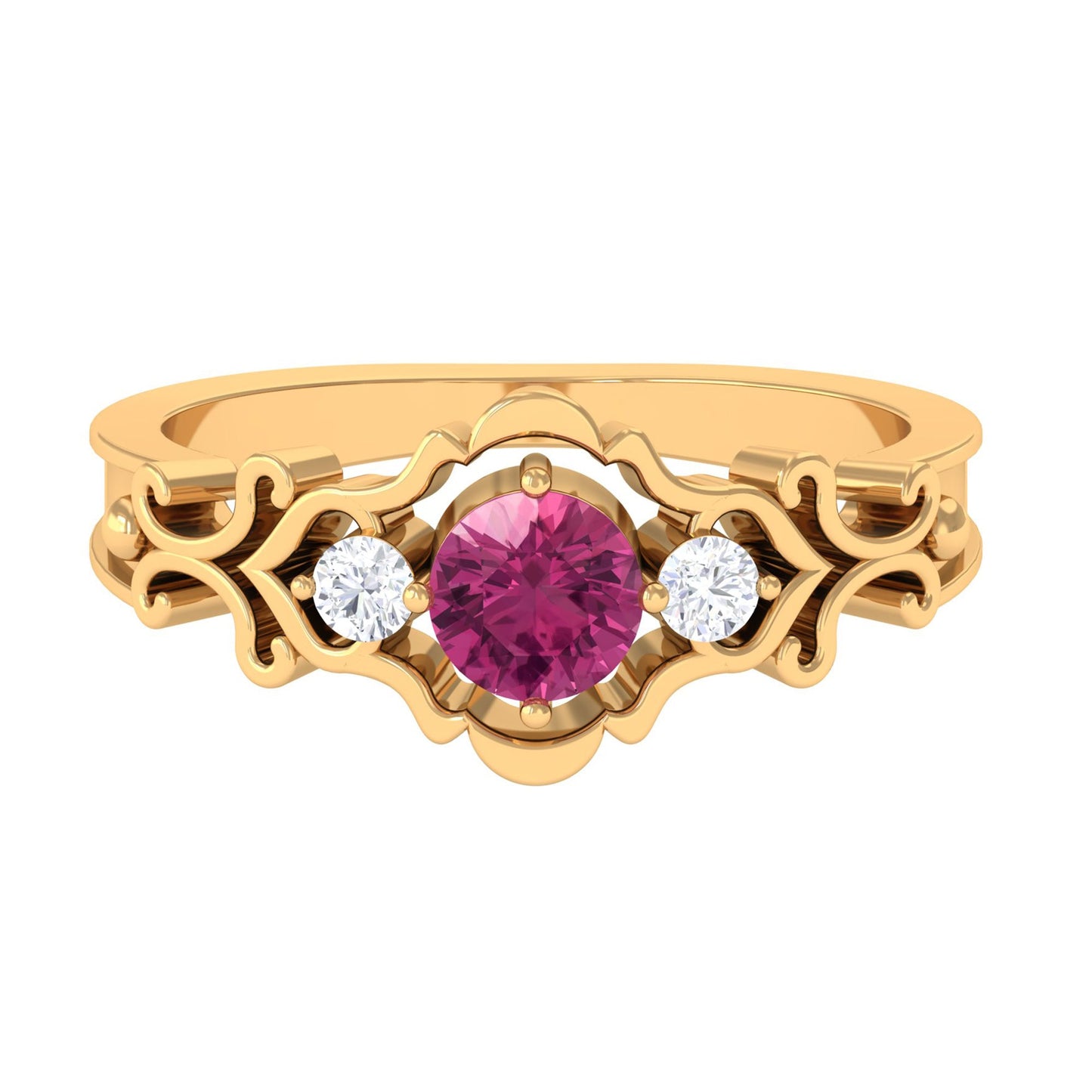 0.4 Carat Pink Tourmaline and Diamond Antique Engageement Ring