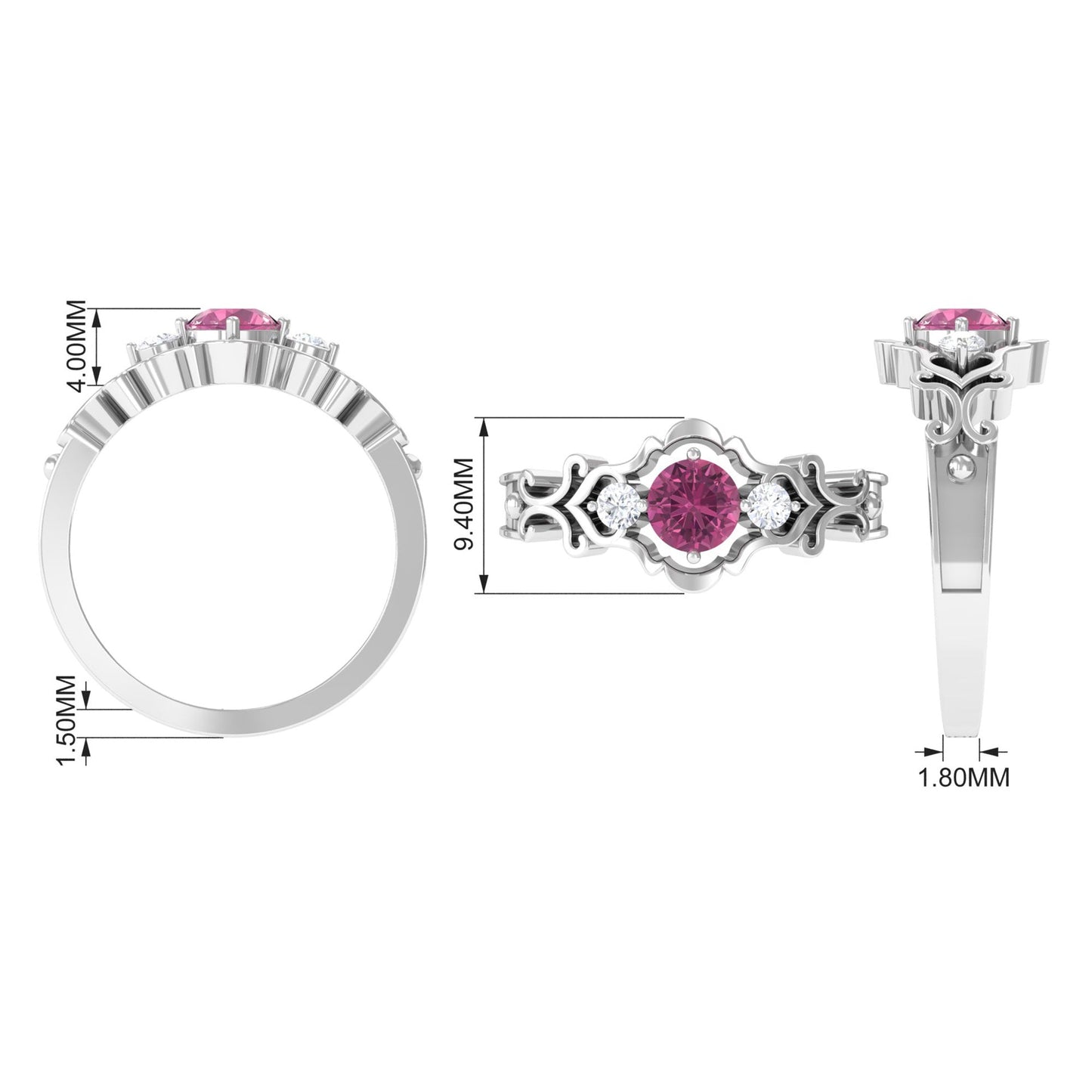0.4 Carat Pink Tourmaline and Diamond Antique Engageement Ring