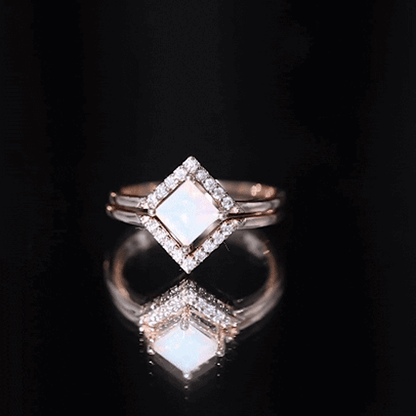 Natural Princess Cut Ethiopian Opal Engagement Ring with Diamond Enhancer