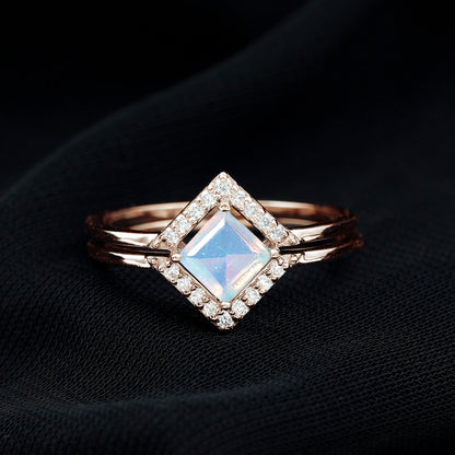 Natural Princess Cut Ethiopian Opal Engagement Ring with Diamond Enhancer