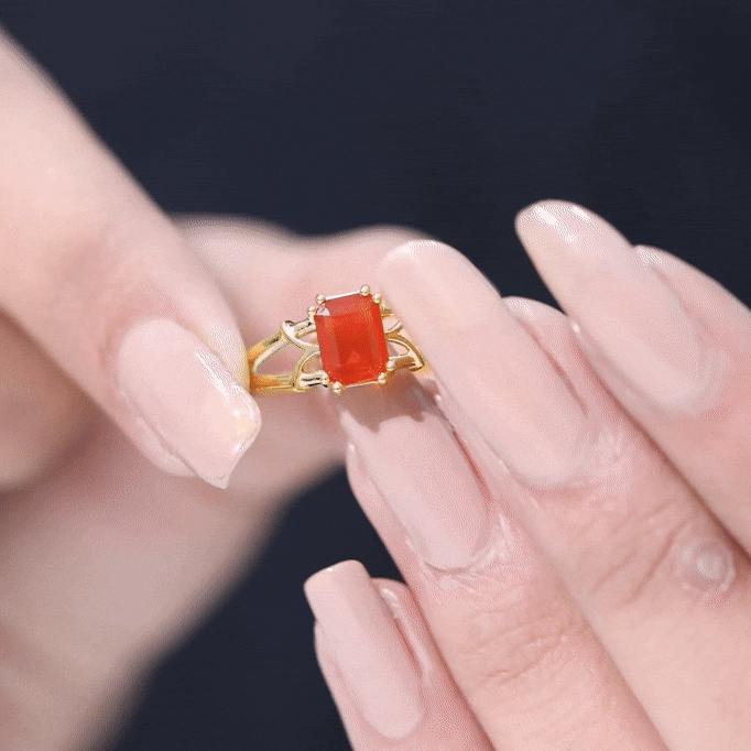1 Carat Solitaire Emerald Cut Fire Opal Engagement Ring