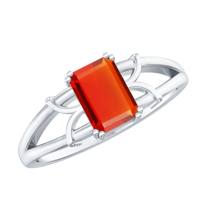1 Carat Solitaire Emerald Cut Fire Opal Engagement Ring