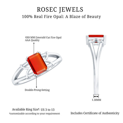 1 Carat Solitaire Emerald Cut Fire Opal Engagement Ring