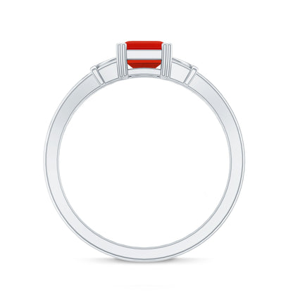 1 Carat Solitaire Emerald Cut Fire Opal Engagement Ring