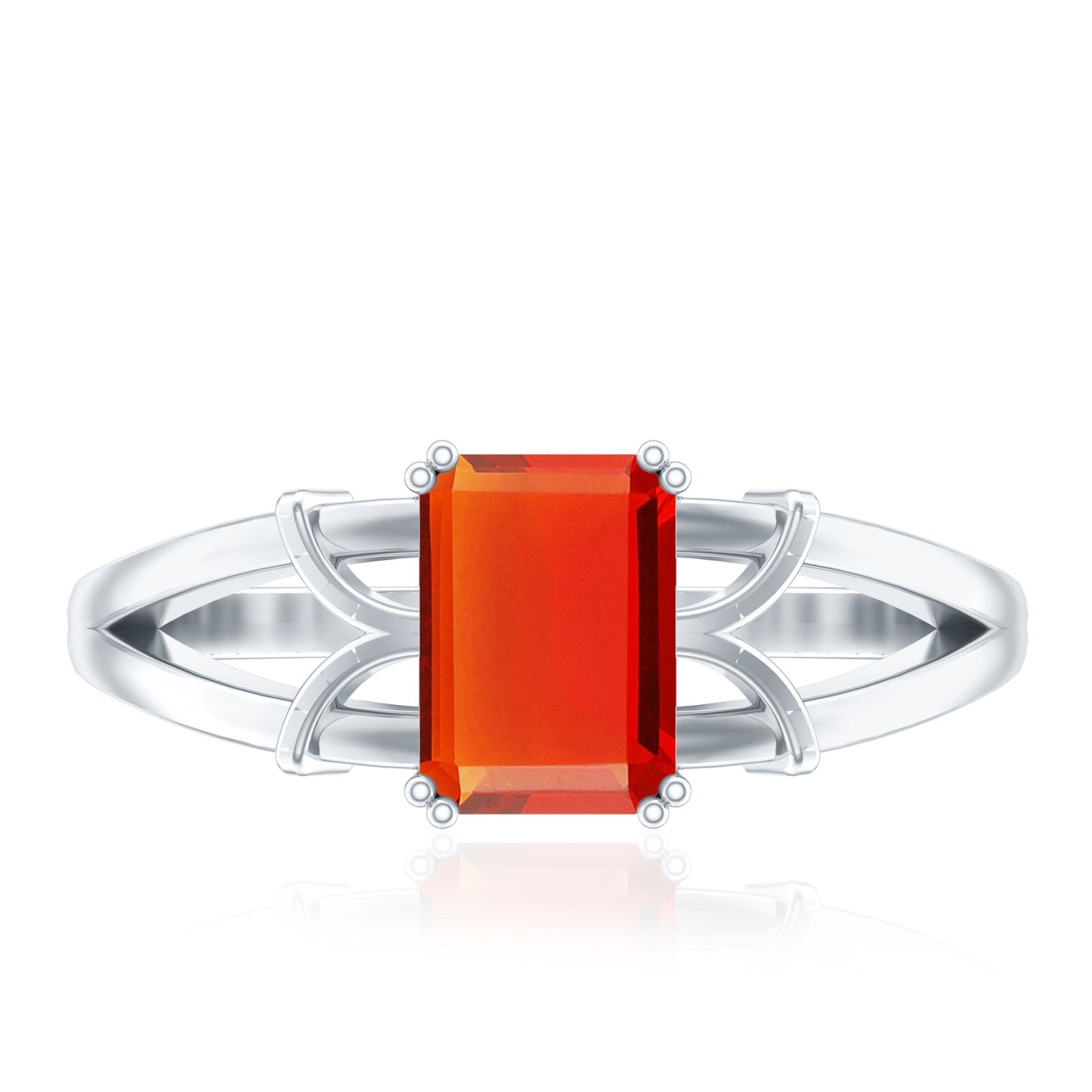 1 Carat Solitaire Emerald Cut Fire Opal Engagement Ring
