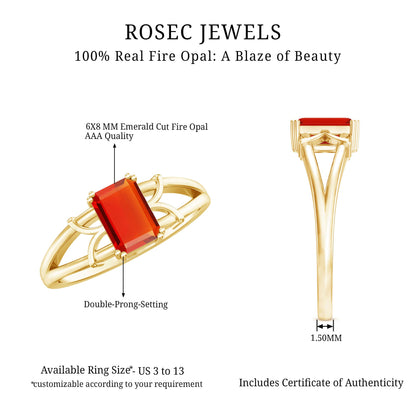 1 Carat Solitaire Emerald Cut Fire Opal Engagement Ring