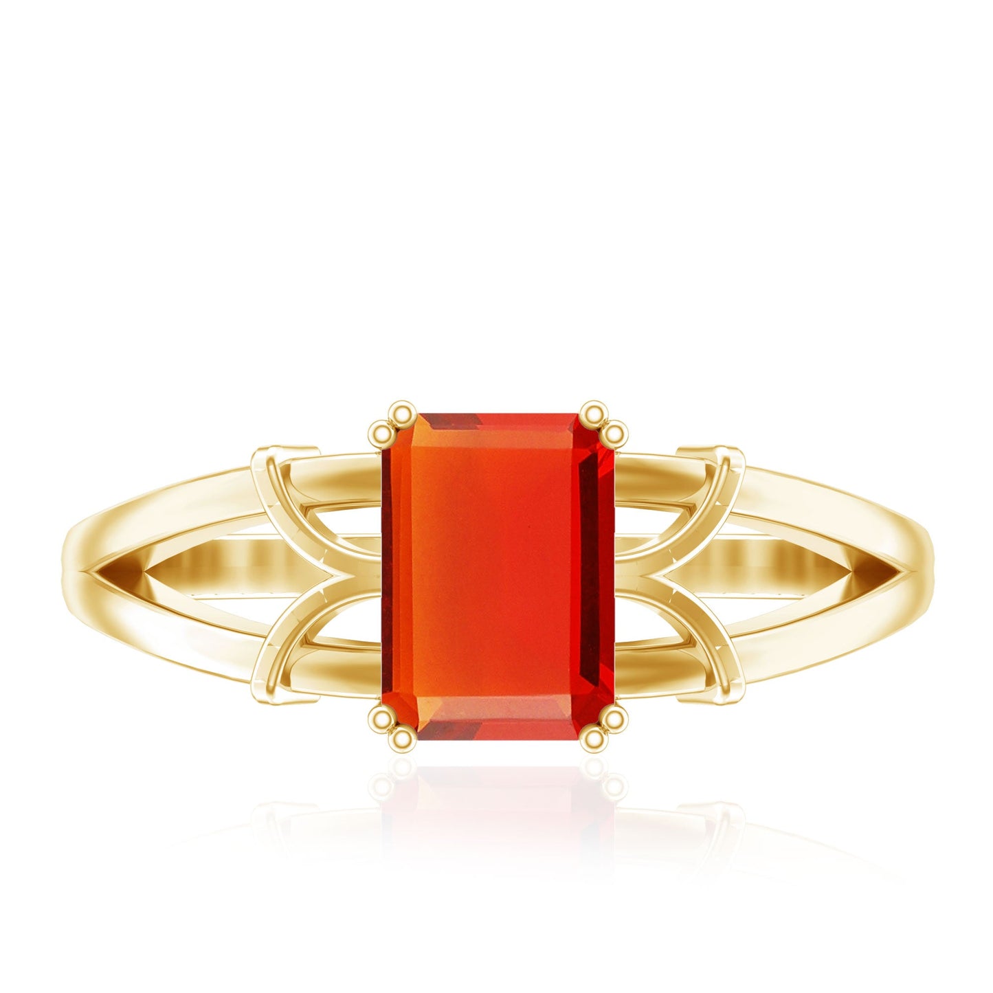 1 Carat Solitaire Emerald Cut Fire Opal Engagement Ring