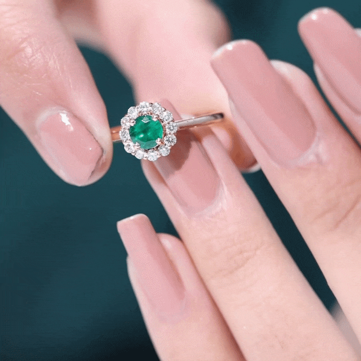 Round Emerald and Diamond Classic Engagement Ring