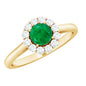Round Emerald and Diamond Classic Engagement Ring