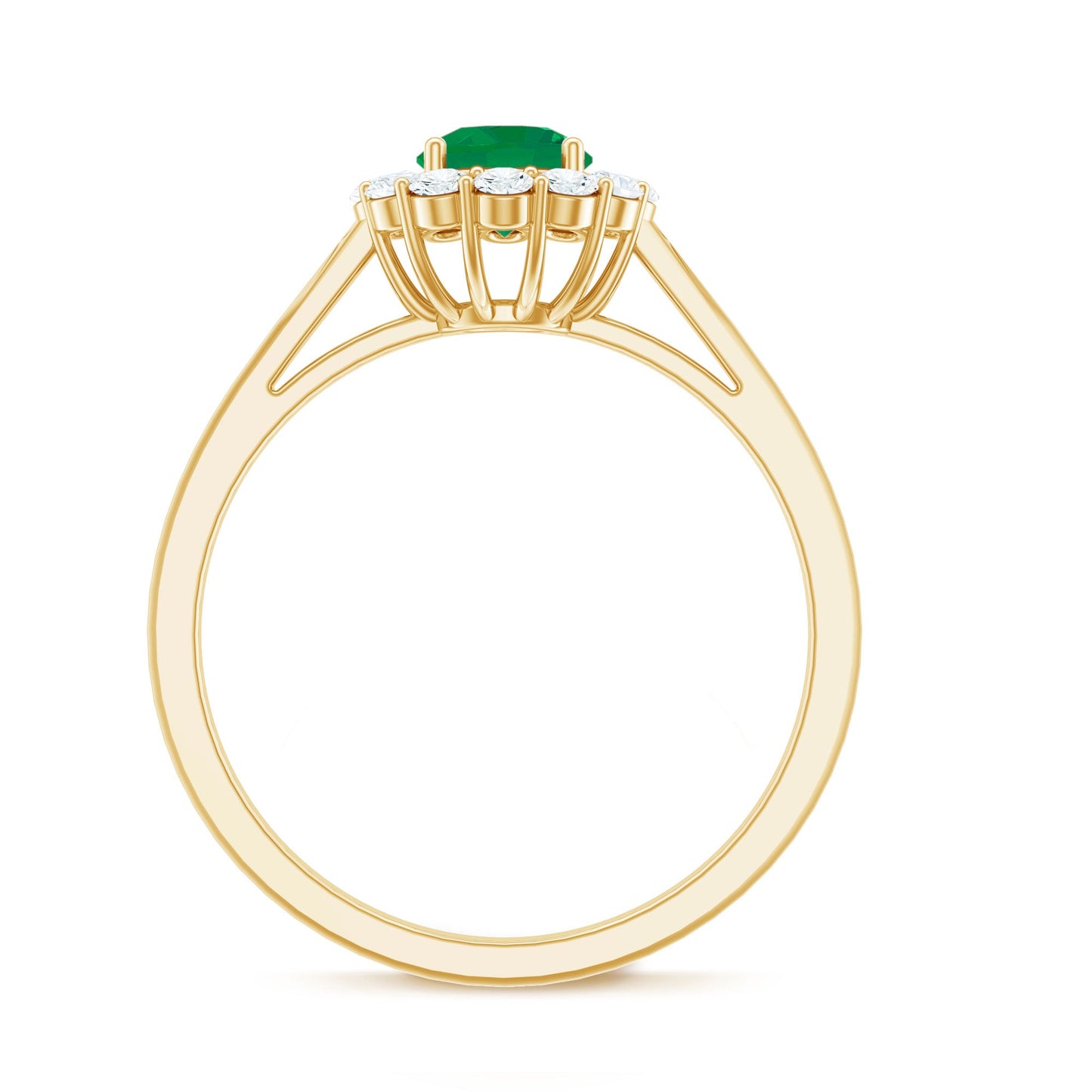 Round Emerald and Diamond Classic Engagement Ring