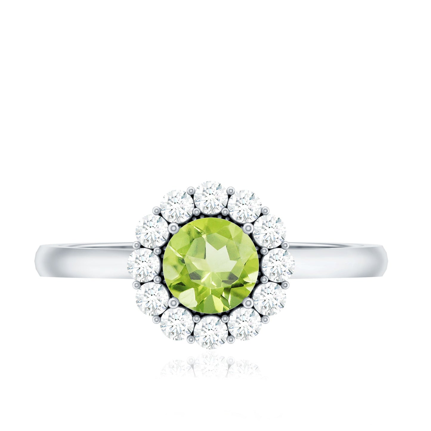 Natural Half Carat Peridot Engagement Ring with Diamond Halo