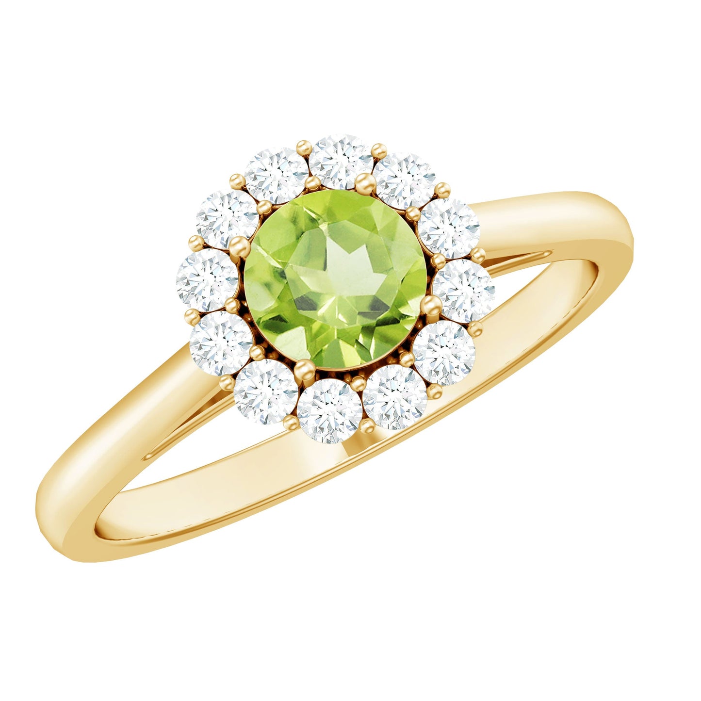 Natural Half Carat Peridot Engagement Ring with Diamond Halo