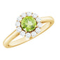 Natural Half Carat Peridot Engagement Ring with Diamond Halo