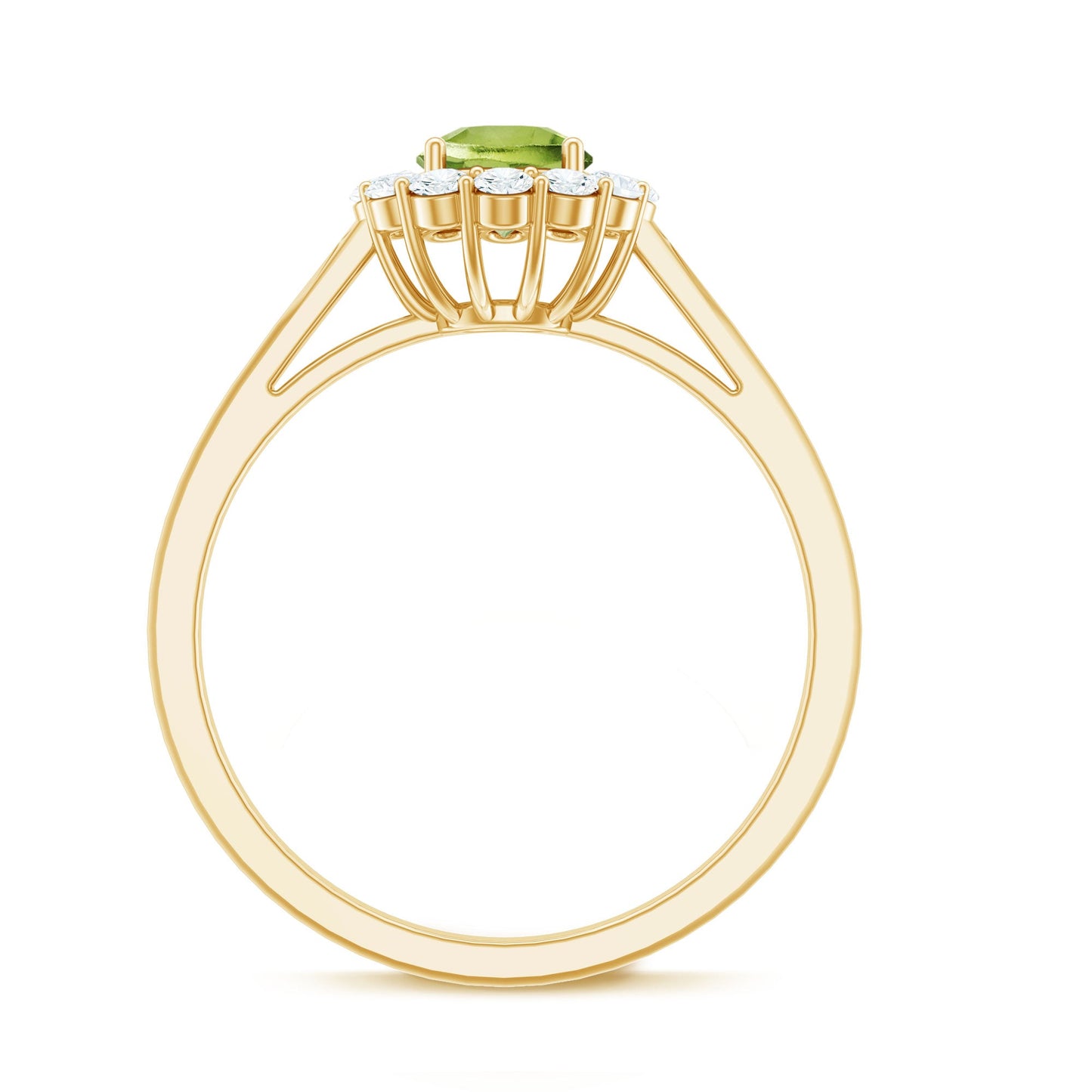 Natural Half Carat Peridot Engagement Ring with Diamond Halo