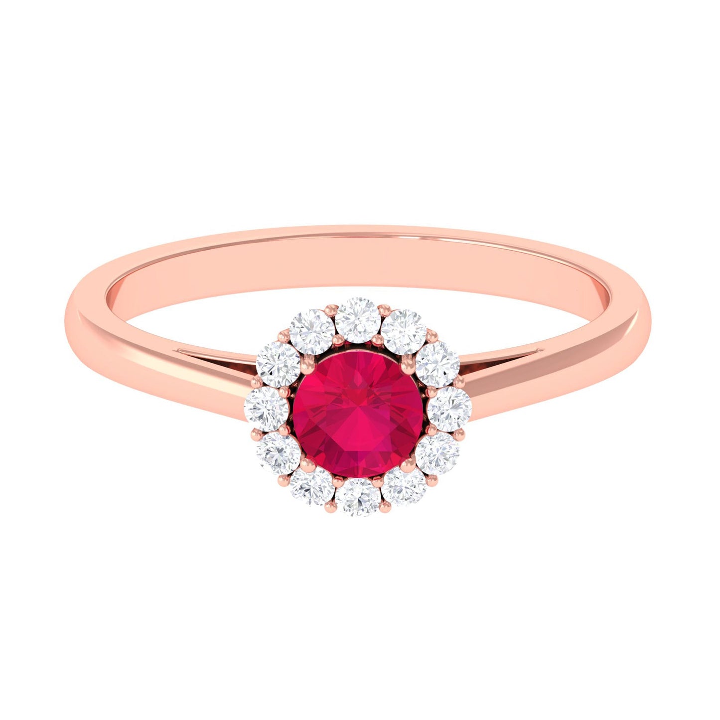 Natural 0.6 Carat Ruby Engagement Ring with Diamond Halo