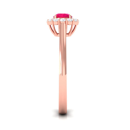 Natural 0.6 Carat Ruby Engagement Ring with Diamond Halo