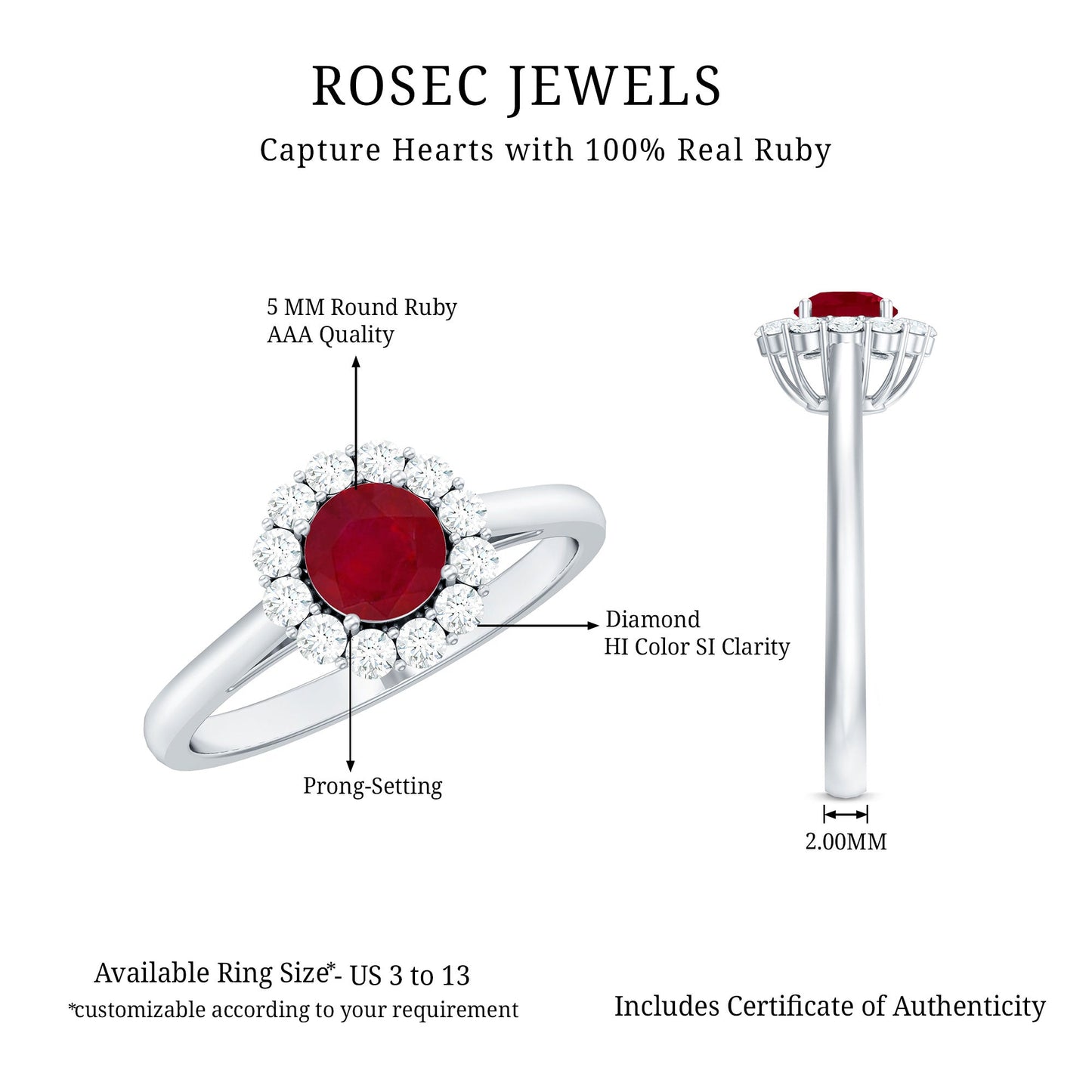 Natural 0.6 Carat Ruby Engagement Ring with Diamond Halo