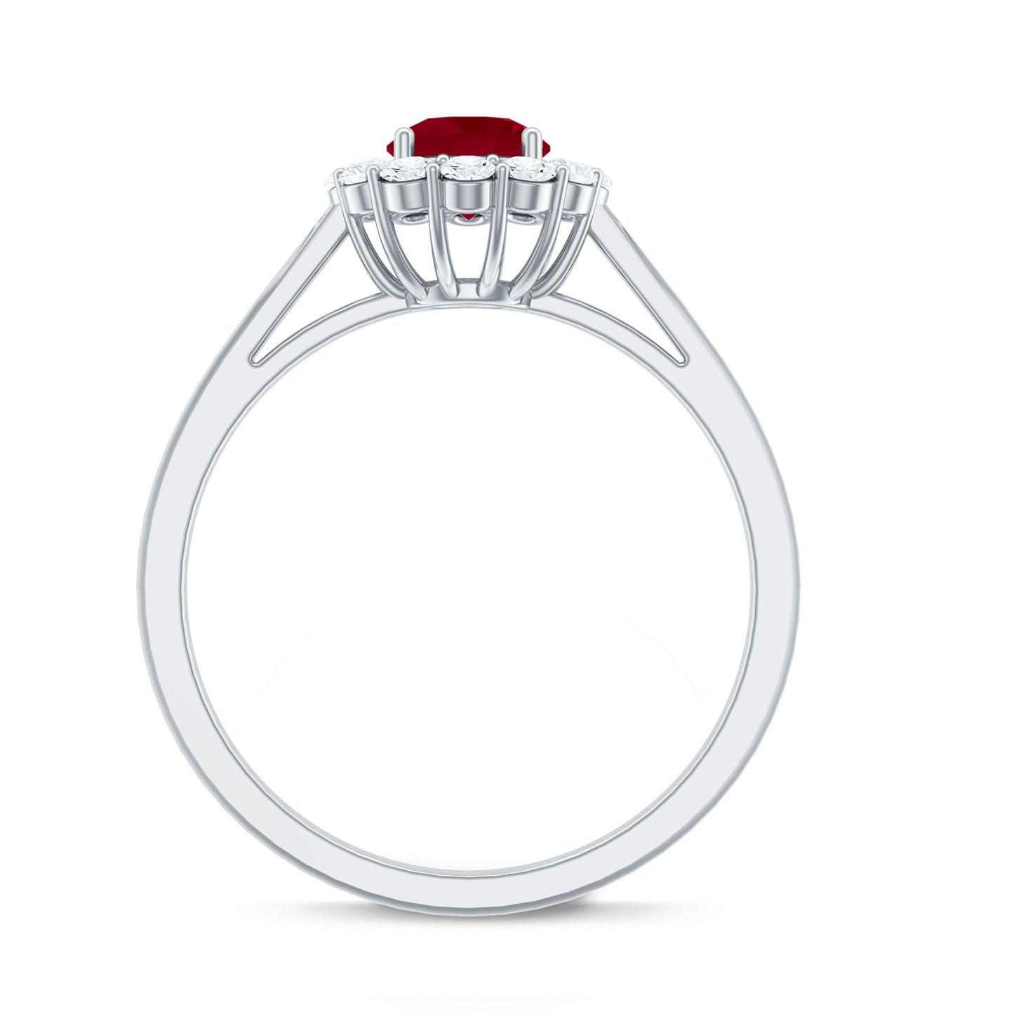 Natural 0.6 Carat Ruby Engagement Ring with Diamond Halo