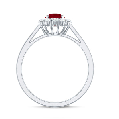 Natural 0.6 Carat Ruby Engagement Ring with Diamond Halo